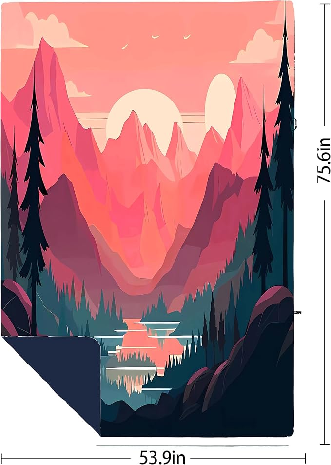 Yizheer Sunset Printed Camping Blanket,Lightweight Down Alternative Puffy Camping Blanket Packable Outdoor Blanket for Camping,Traveling, Stadium, Hiking, Picnics 76" x 54"