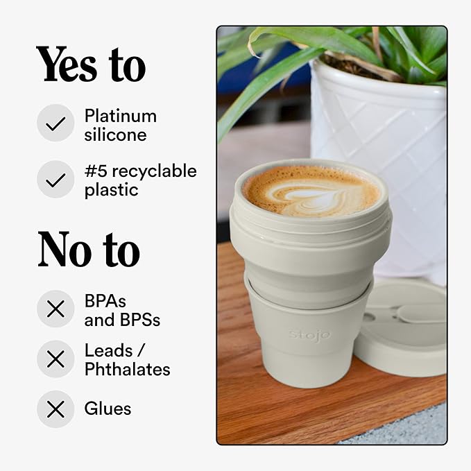 STOJO Collapsible Travel Cup - Oat, 12oz / 355ml - Reusable To-Go Pocket Size Silicone Cup for Hot and Cold Drinks - Perfect for Camping and Hiking - Microwave & Dishwasher Safe