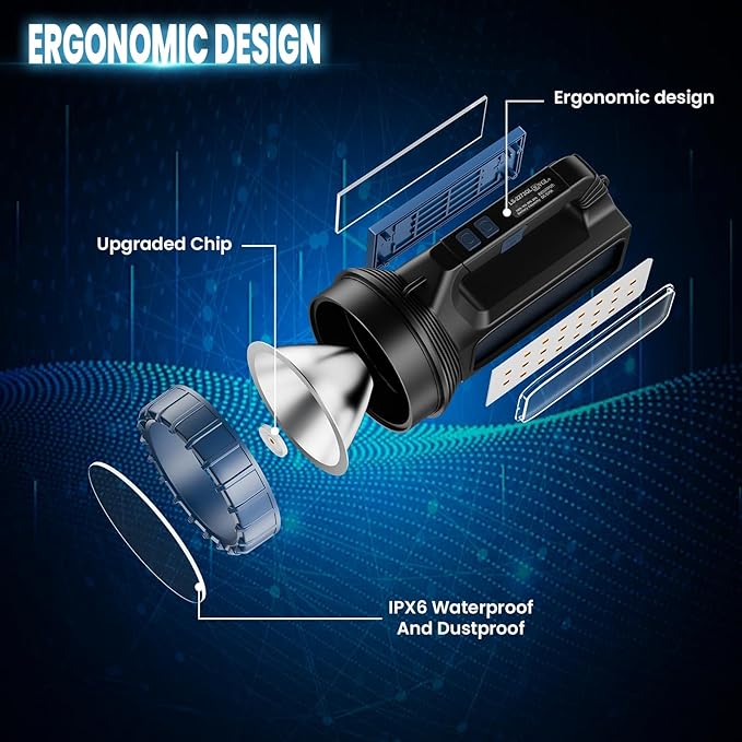 Solar Flashlights, Solar Flashlight Flashlights For Multi Function 8000 Lumens Led Flashlight With Emergency Strobe Light Emergencies, Led High Lumens, Usb C And Large Capacity Battery Fast Charging