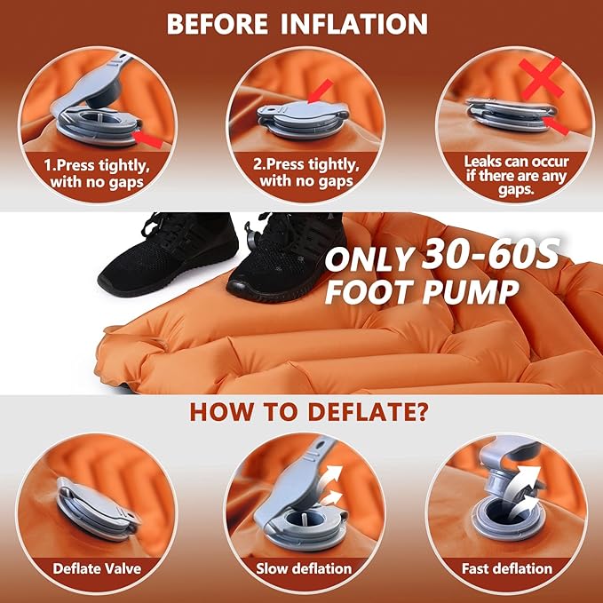 Sleeping Pad for Camping - Ultralight Camping Mattress with Pillow, Built-in Foot Pump, Compact Self-Inflatable Portable Camping Mat for Backpacking, Hiking, Car Traveling, Beach, Tent
