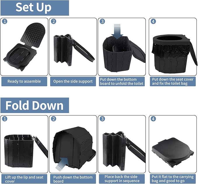 Portable Toilet for Camping with Lid, Portable Potty for Adults, Porta Potty Travel Toilet Commode Bucket Toilet for Camping, Car, Travel, Hiking, Outdoor, Backpack, Trips, Boat, Beach, Traffic Jam