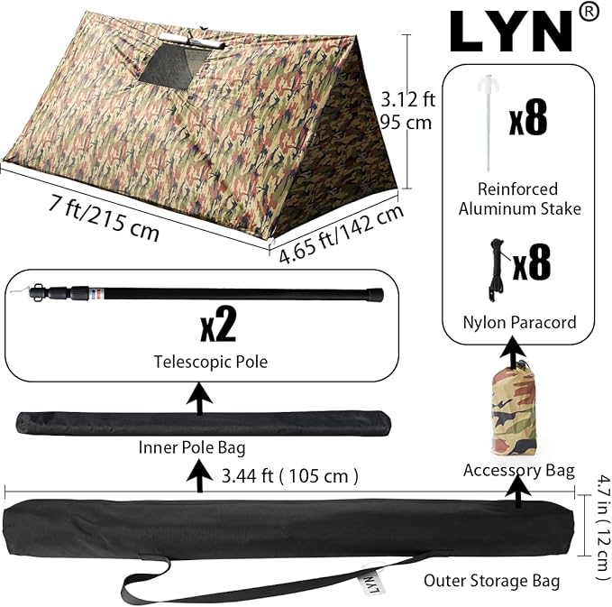 LYN Extra Large Zipper Reusable Survival Emergency Shelter Tent,Thermal Waterproof Fireproof Lightweight Bugout, with ParacordāStake for Camping,First Aid,Hiking&Bushcraft