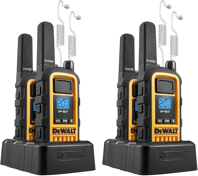 DEWALT DXFRS800 2 Watt Heavy Duty Walkie Talkies - Waterproof, Shock Resistant, Long Range & Rechargeable Two-Way Radio with VOX