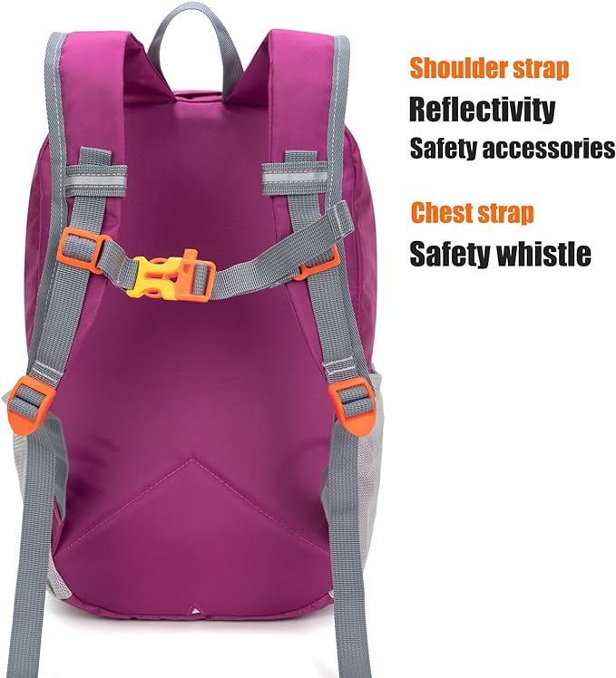 Little Kids Hiking Backpack for Boys or Girls, Small Daypack for Camping or Travel (Purple)