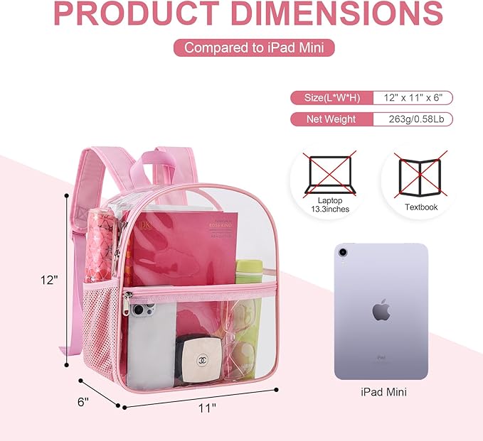 Oraben Clear Backpack for Stadium Events Stadium Backpack Waterproof 12x6x12 Clear Bag for Adult Concert Sport Work