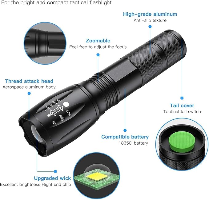 6PCS LED Flashlights, 10000 High Lumens Tactical Flashlight, 5 Modes, Waterproof Super Bright Flashlights for Emergencies, Camping, Hiking