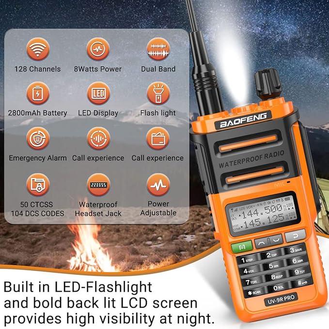 BAOFENG Ham Radio Handheld UV-9R Pro 8W Dual Band Two-Way Radio Tri- Power Waterproof Transceiver Long Range Walkie Talkie Rechargeable with Type-C Charger Cable