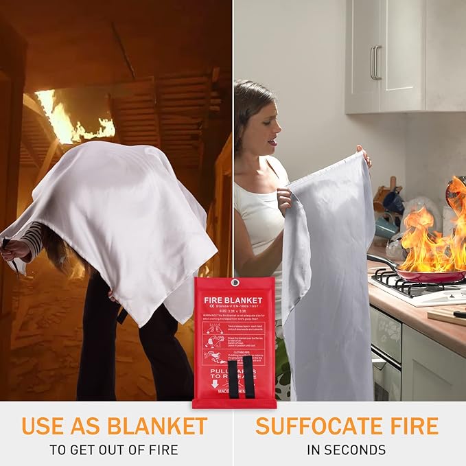 Fire Blanket for Camping Home Kitchen 3Pack Emergency Fire Blanket Fire Resistant Blanket for Garages, Workshops, Grill, Car, Office, Warehouse, School, Picnic