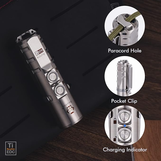 RovyVon Aurora A24 G2 Titanium LED Flashlight,1000 Lumen Pocket Flashlight with Lockout Mode,Rechargeable EDC Flahlight,7 Modes,Water Resistant for Everyday Carry, Hiking, Camping