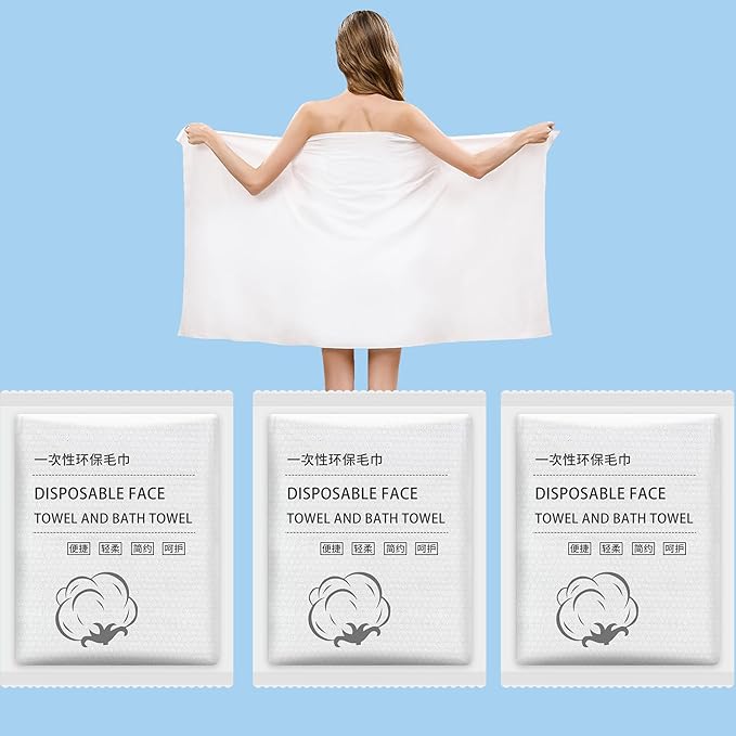 Disposable Bath Towels, 3 Pcs Large Travel Bath Towel 55 * 28 in, Travel Essentials Compressed Towel - Portable Disposable Washcloths for Travel Beach Shower Hiking Swim Hotel Camping
