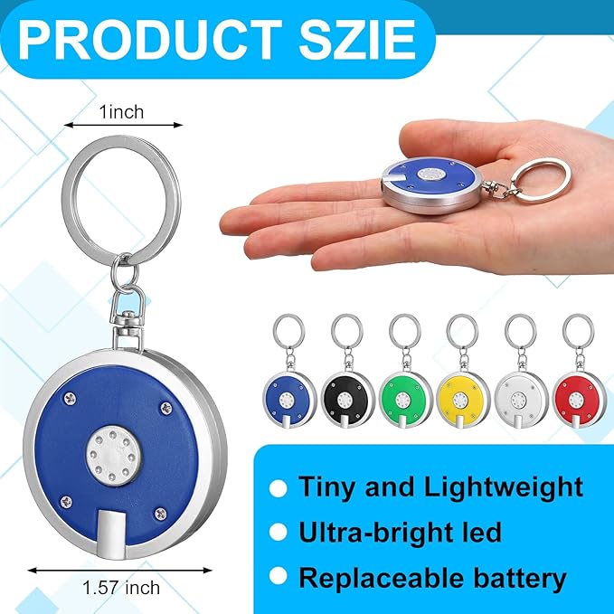 42 Pcs LED Keychain Flashlight Round Mini Keychain Flashlight Portable Keyring Flashlight Light Keychain Battery Powered Key Ring Torch for Outdoor Camping Hiking Emergency Lighting, 6 Colors