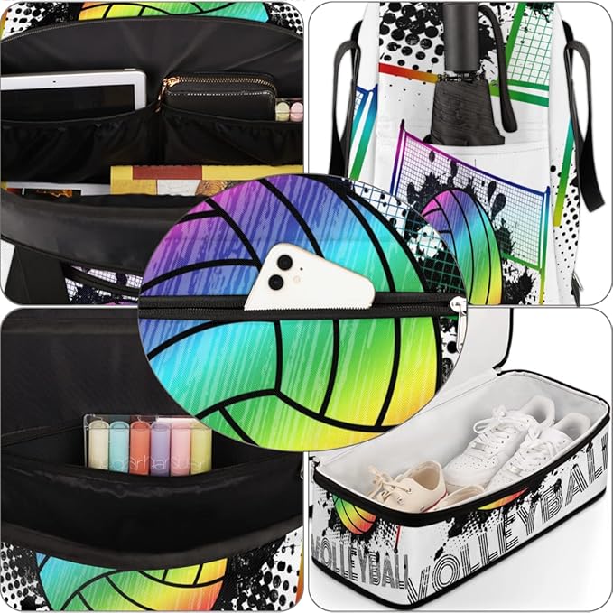 Sports Gym Bag, Volleyball Sport Ball Travel Duffel Bag with Shoes Compartment Waterproof Overnight Bag Workout Weekender Bag Boys Girls Yoga Dance Bag Gym Tote Bag for Women Men