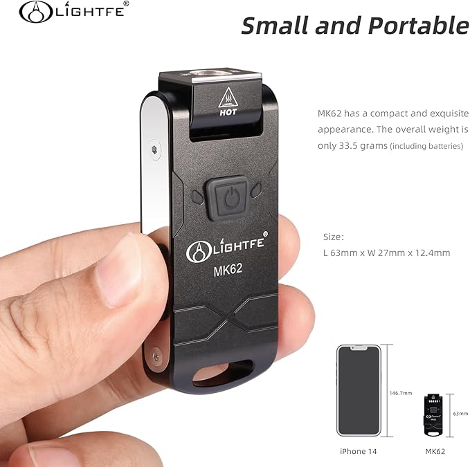 LIGHTFE MK62 Mini Keychain Flashlight USB Rechargeable Flashlight 280 Lumens Knuckle Head Long Runtime High Waterproof for Everyday Carry Camping Emergency LED Light Torch