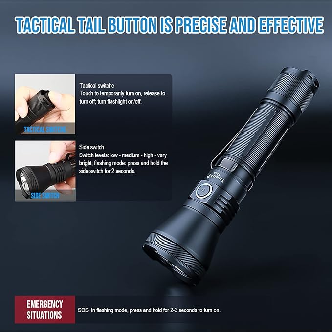 TrustFire T40R Tactical Flashlights, 1800 Lumen Flashlights High Lumens 550 Meter Beam Reach Rechargeable Flashlights Ip68 LED Flashlight 6 Modes Dual Switch Flashlights for Emergencies, EDC, Outdoor