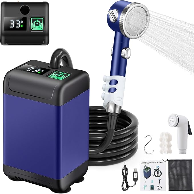 Portable Shower for Camping, 6000mAh Rechargeable Electric Camping Shower Pump with Intelligent Digital Display Multiple Spray Modes, Perfect for Outdoor Hiking Travel Car Washing Pet Bath