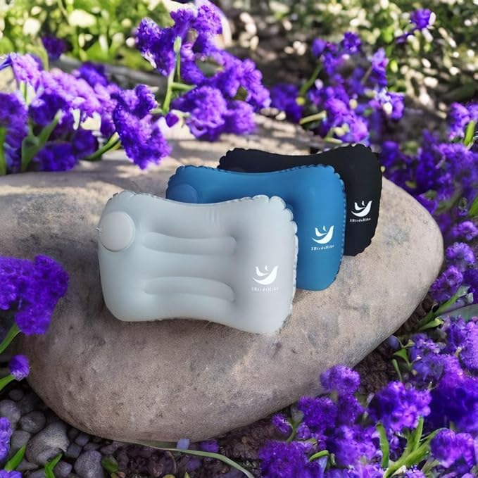 2 Pack Inflatable Pillow Camping, Inflatable Air Pillow for Neck and Lumbar Support, Press-to-Inflate Design, Travel Pillows for Camping, Hiking, and Backpacking - Black
