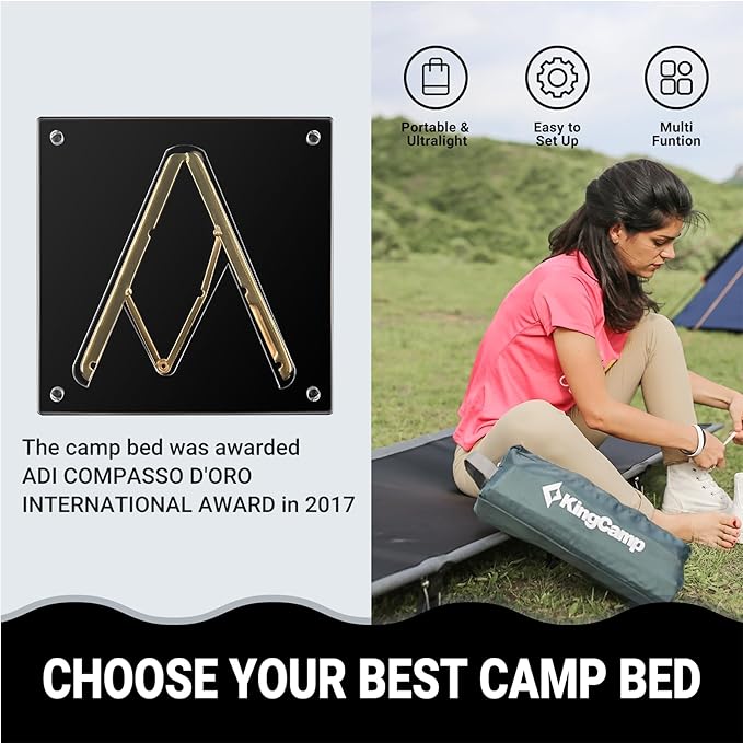 KingCamp Camping Cots for Adults Outdoors Backpacking,Folding Ultralight Heavy Duty Sleeping Cots Compact Portable Cot for Travel Hiking,Indoor Base Camping Bed with Storage Bag and Pillow, Blue