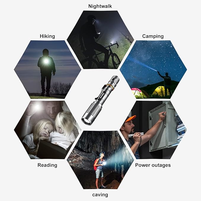 Led Flashlight, Universal 18650 Battery Charger Set Super Bright Waterproof Handheld Flashlight for Outdoor, Emergency, Camping (4-Pcs 18650 Rechargeable Battery)