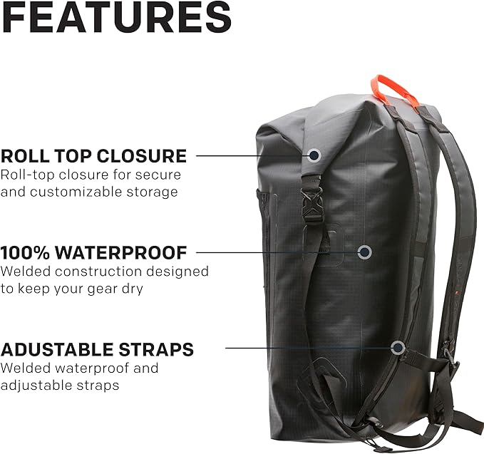 Grundéns Bootlegger Roll Top Backpack | Waterproof, 30L, Black