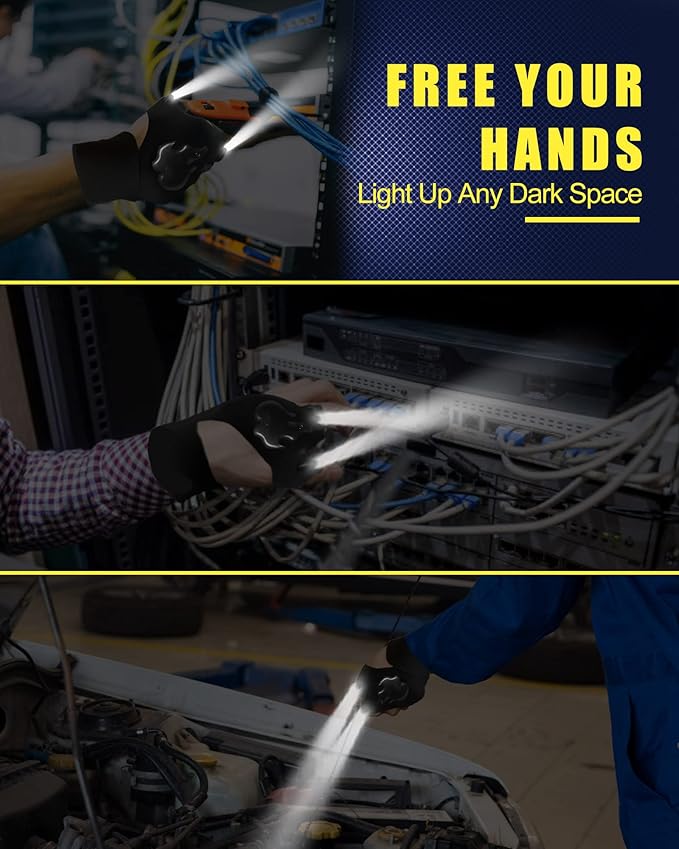KFK Father's Day Gifts from Wife Daughter Son Hands Free Flashlight Gloves Cool Gadgets Gifts for Men Birthday Christmas for Him Boyfriend Husband Dad Fishing Camping Outdoor Repairing Tool
