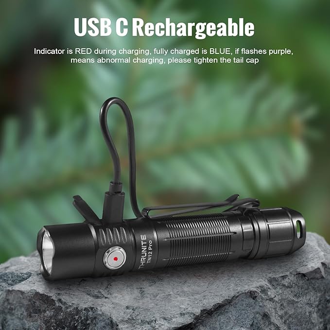 ThruNite TN12 Pro Upgrade Rechargeable Flashlights USB C, High 1900 Lumens Bright LED Flashlight, 6 Modes, Long 415 Yards Throw, for camping, Outdoor, Searching, Hiking, Emergency (CW)