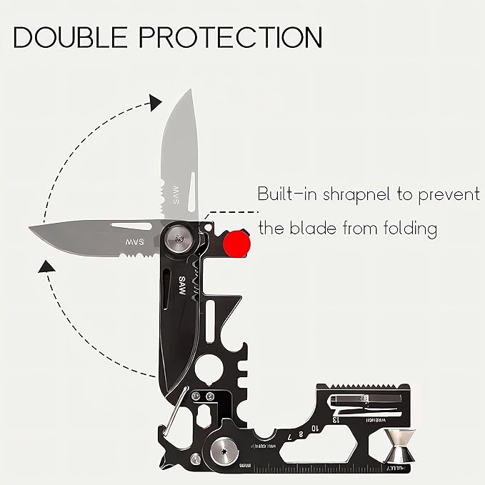 28 in 1 EDC Multi-function Tool, Keychain portable Metal Pocket Tool for men, Wrench for Screw, Ruler, Pulley, Spoke Tool,bottle opener, thread cutter, Self-locking Pocket Knife Multitool