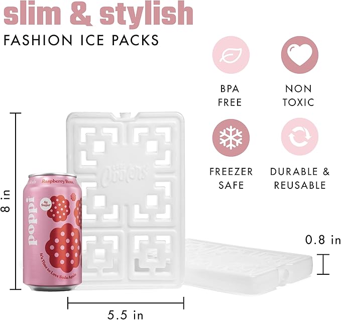 Cool Coolers Fashion Ice by Fit & Fresh, 3 Pack XL Slim Ice Packs, Unique Ice Pack Design for Womens Lunch Bag, Space Saving Reusable Ice Packs for Lunch Boxes, Cooler Ice Packs, Pearl White, 3PK