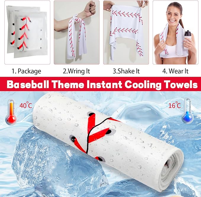 12 Pcs Cooling Towels, Breathable Chilly Towel, Individual Package 40"x12" Microfiber Towel for Coach Gift (White,Baseball)