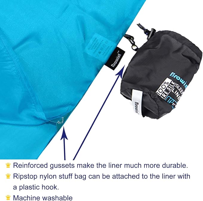 Browint Silk Sleeping Bag Liner, Silk Sleep Sack, Extra Wide 87"x43", Lightweight Travel Sheet for Hotels, More Colors for Option, Reinforced Gussets