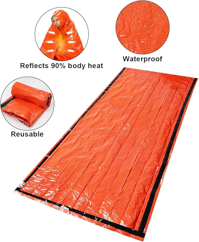 Emergency Sleeping Bags Thermal-Emergency-Blankets Ultralight Space Blankets Survival Waterproof Bivy Sack Multi-Purpose Survival Gear for Hiking, Camping, First Aid Kits, Outdoor Survival Gear