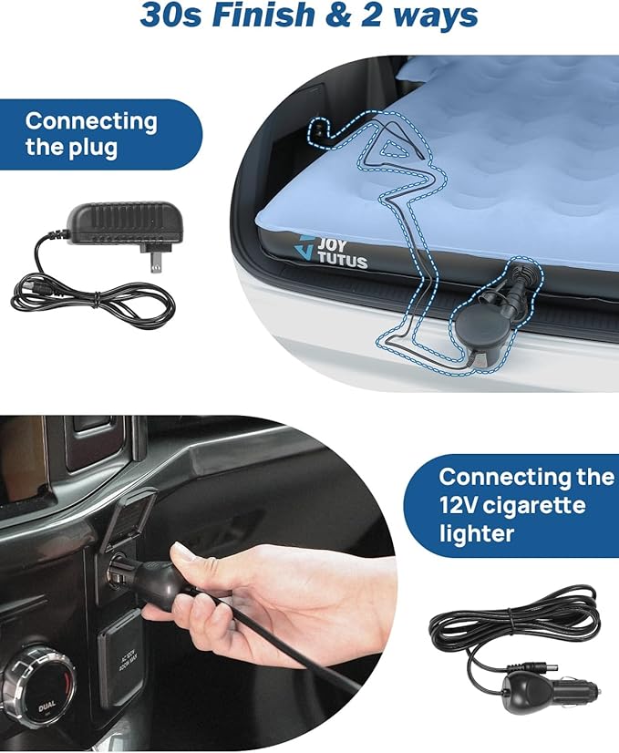 JOYTUTUS SUV Air Mattress Camping Bed,3.0 Thickened Flocking Car Camping Inflatable Mattress,Anti-Leakage,with 2 Pillows & Electric Pump Universal Car Bed for SUV Trunk and Rear Seat