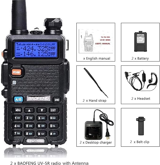 BAOFENG UV-5R Two Way Radio Handheld Ham Radio Dual Band Walkie Talkie(2PACK, Black)