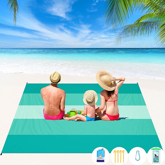 BYDOLL Beach Blanket Waterproof Sandproof 78''×81'' 1-7 Adults Oversized Lightweight Large Picnic Mat Waterproof Sandproof Blanket for Beach