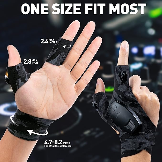 ThxToms Chargable Flashlight Gloves Gifts for Men, Father's Day Gifts for Dad, Unique Birthday Stuff and Tools for Repairing Fishing Camping