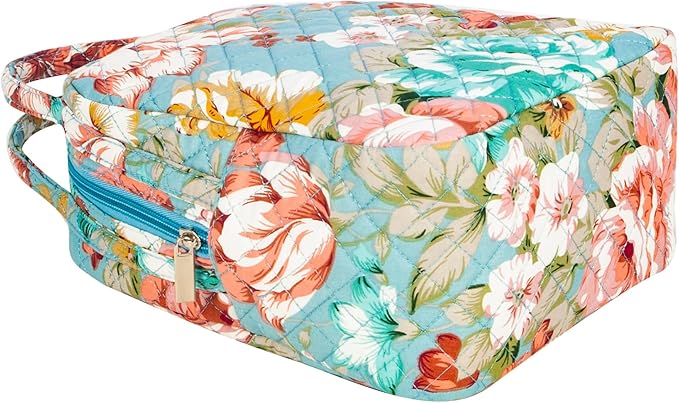Machine Washable Women Quilted Fabric Insulated Reusable Cooler Lunch Bag Tote Adult Thermal Lunch Box Storage Bag for Work (Floral)