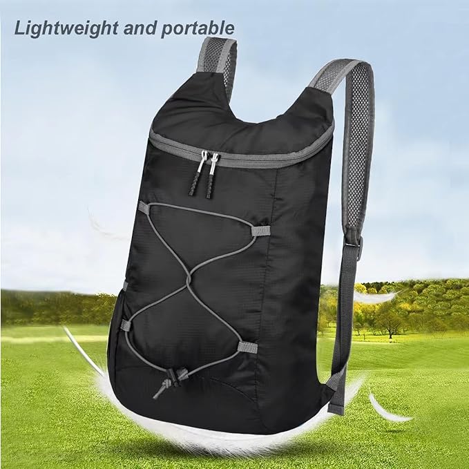 16L Hiking-Daypack Lightweight-Foldable Travel-Backpack Water-Resistant Camping Outdoor Packable Easy Carry-on Bag (Black&Gray)