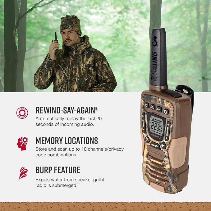 Cobra ACXT1035R FLT CAMO Walkie Talkies 37-Mile Two-Way Radios with Rewind-Say-Again (Pair)