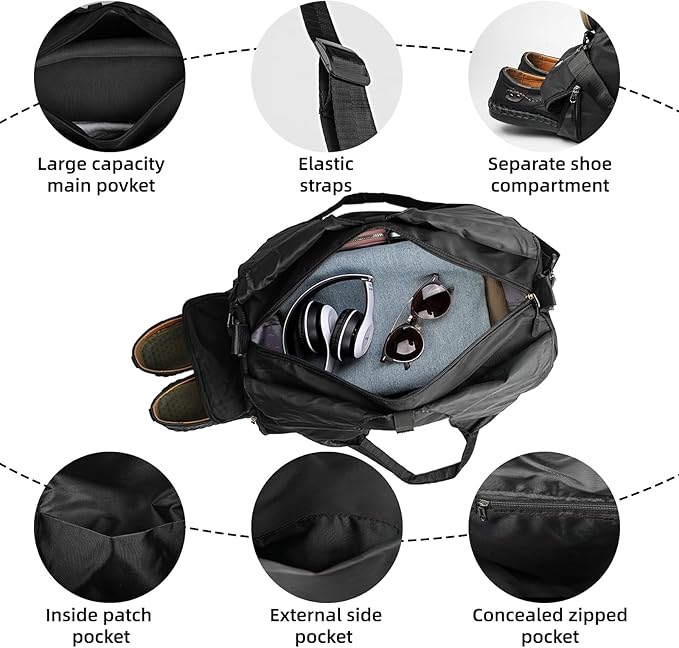 Gym Bag, Yoga Gym Bag for Women and Men, Carrying Workout Gear and Accessories, Shoe Compartment and Wet Dry Storage Pockets, Travel Duffle Bag Carry On Weekender Bag
