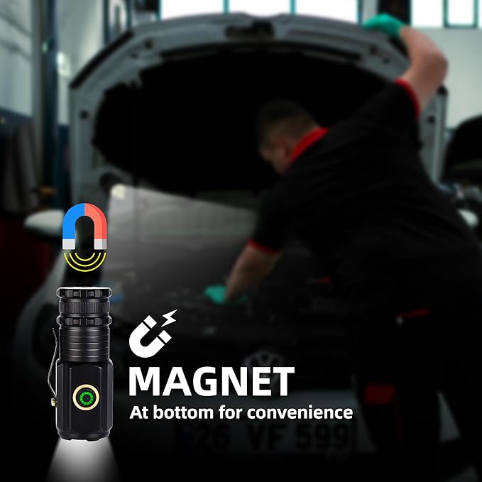 Magnetic Flashlight Rechargeable 1000 Lumens Portable Mini Pocket Flashlight with Clip, USB C Rechargeable, 5 Lighting Modes for Everyday Carry Camping Hiking, IP65 Waterproof