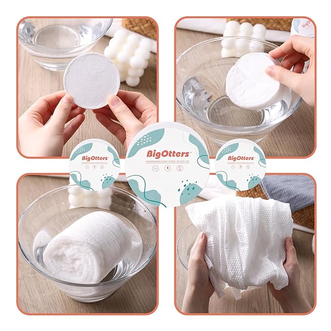 BigOtters Compressed Towel Tablets, Disposable Bath Towel 27.5" x 42" Large Cotton Bath Towels for Hotel Travel Camping Hiking Beach Swimming Vacation