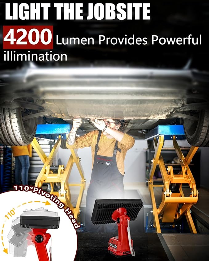 20V Light for Craftsman V20 Li-ion Battery, 40W 4200LM for Craftsman Light with 5V/2.1A USB Port,18W Type C Port 110° Pivoting Head Led Work Light Floodlight Spotlight