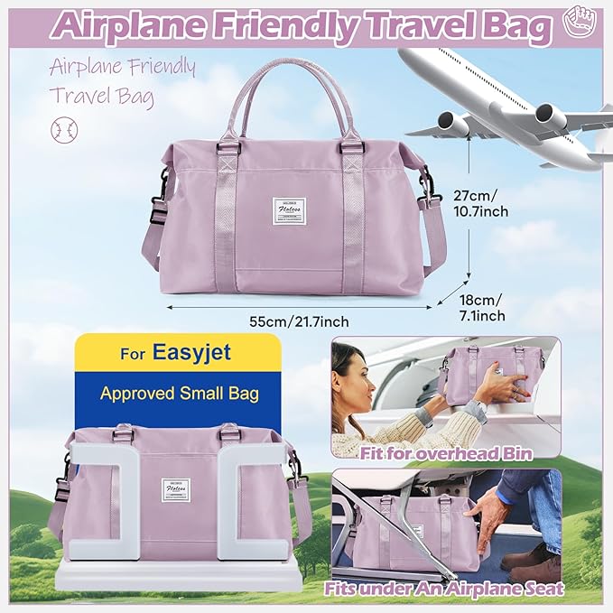 Small Gym Bag for Women, Purple Stylish Duffle Travel Bag for Plane, Lightweight Duffle Bag for Women, Sport Gym Tote Bag with Wet Pocket for Yoga, Pilates, Swimming