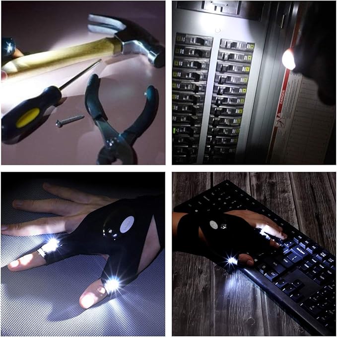 Flashlight Gloves, Fingerless LED Flashlight Gloves, Birthday Gifts for man, Hands Free Flashlights for Working in Darkness Places Fishing, Repair, Camping, Hiking, Running