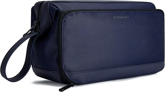 BAGSMART Toiletry Bag for Men, Wide Opening Dopp Kit Water Resistant Shaving Hygiene Organizer for Bathroom, Travel Essentials, Navy