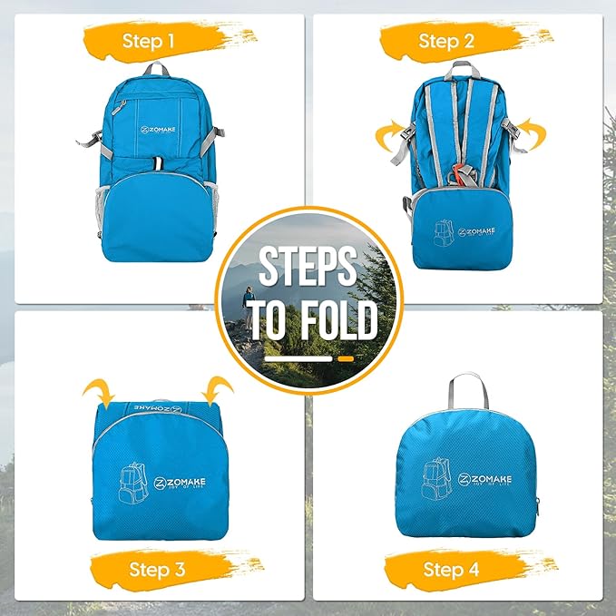 ZOMAKE Lightweight Packable Backpack 35L - Light Foldable Backpacks Water Resistant Collapsible Hiking Backpack - Compact Folding Day Pack for Travel Camping(Light Blue)