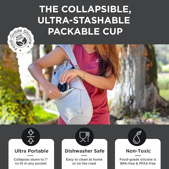 HYDAWAY Collapsible Pint - 16 oz, Silicone & Steel Rim I Collapsible Cup for Beer, Water & Soda, Portable Drinking Cup for Party, Camping, Backpacking & Hiking, Folding Travel Cups Collapse to 1-inch