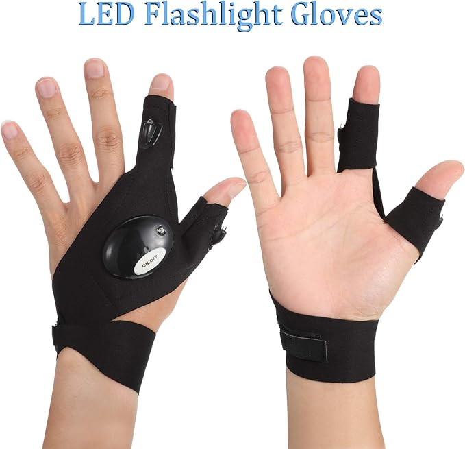 Frienda 2 Pair LED Flashlight Gloves Gifts for Men Light Fingerless Outdoor Fishing Gloves Tool Gadgets Gifts for Repairing Working in Places for Men Women Fishing Camping Christmas Birthday Gift