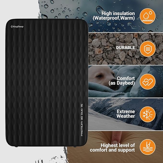 KingCamp Self Inflating Sleeping Pad for Camping Ultra Thick Double Single Foam Mattress High R Value Camping Air Pad Mat, Multi Colors & Sizes