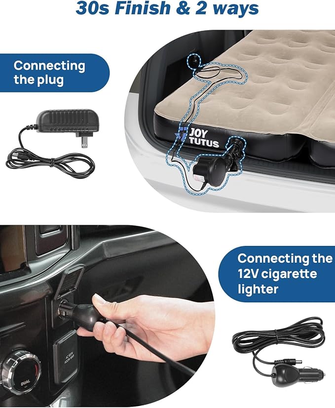 JOYTUTUS SUV Air Mattress Camping Bed,3.0 Thickened Flocking Car Camping Inflatable Mattress,Anti-Leakage,with 2 Pillows & Electric Pump Universal Car Bed for SUV Trunk and Rear Seat