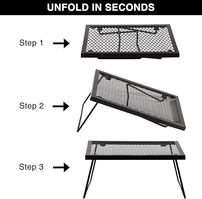 REDCAMP Folding Campfire Grill Heavy Duty Steel Grate, Portable Camp Fire Cooking Racks for Over Fire Pit